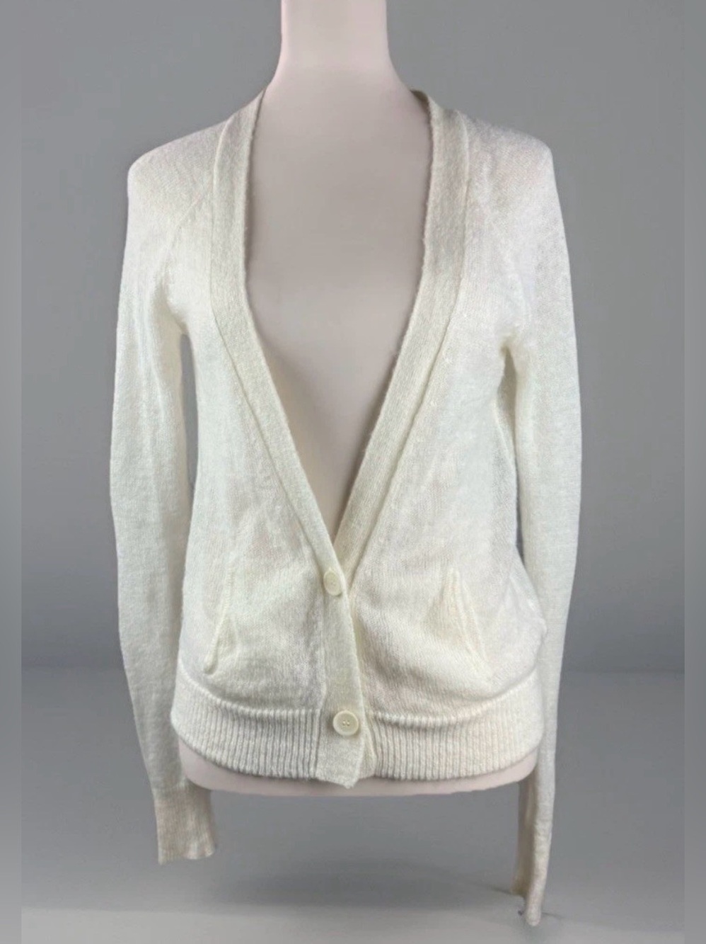 American Eagle Outfitters Cream V-Neck Button Front Cardigan